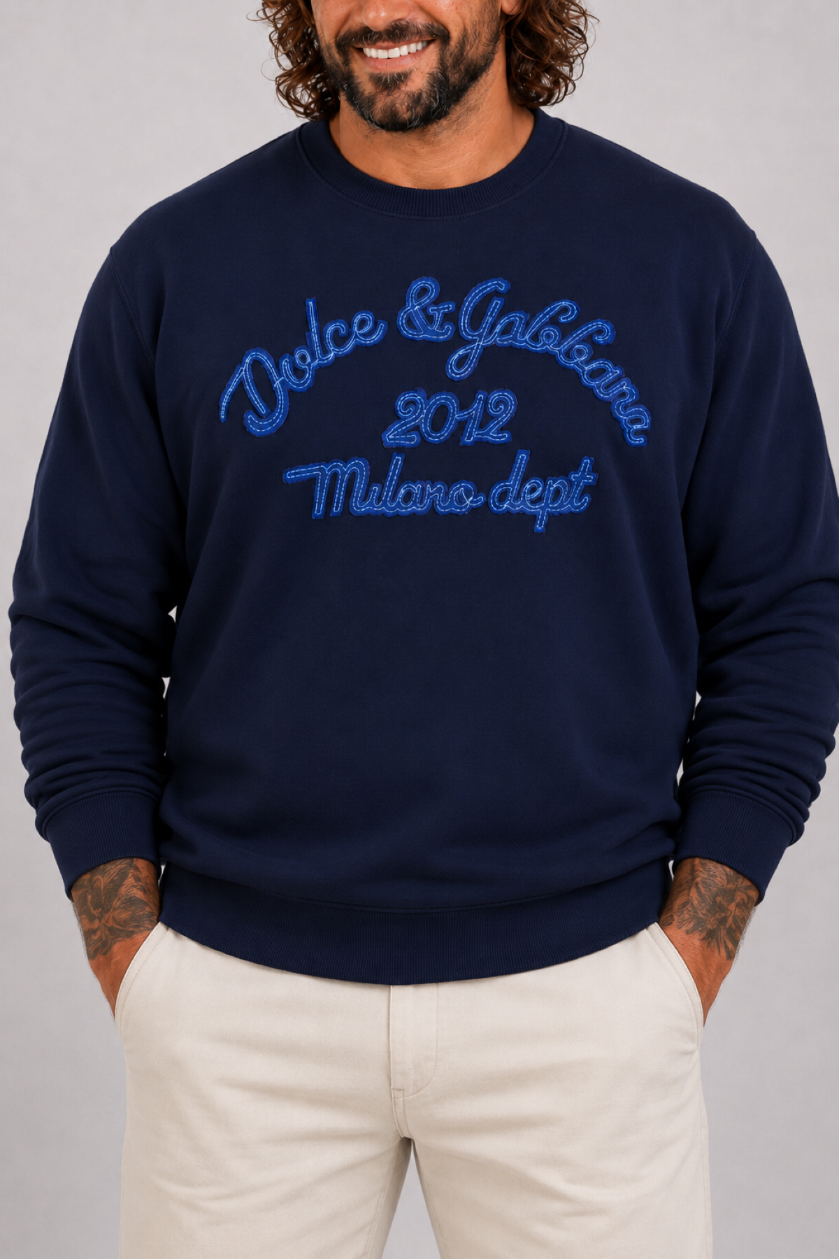 Erkek Büyük Beden Bisiklet Yaka Sweatshirt D&G 25726 LACIVERT