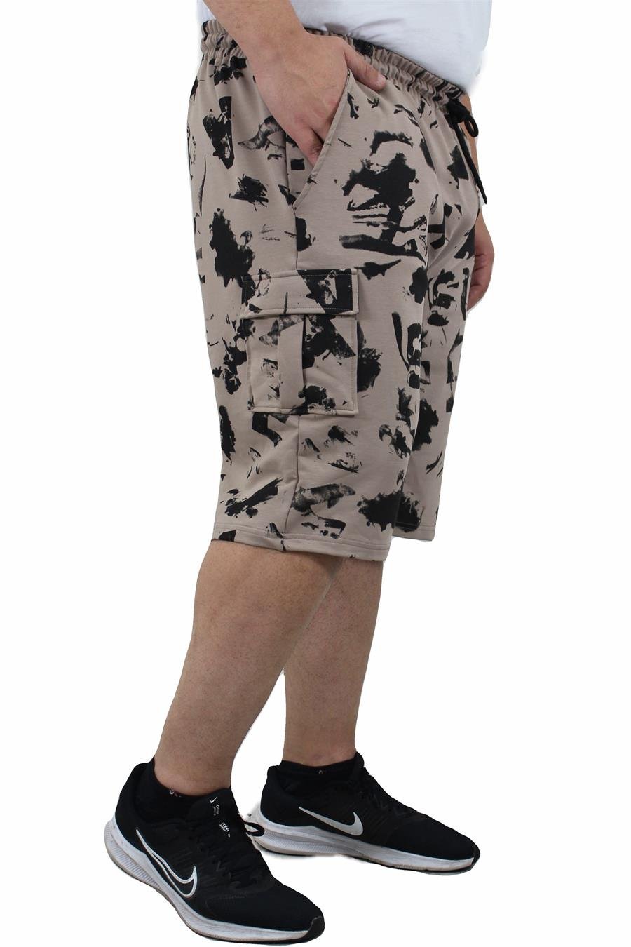 Mocgrande Büyük Beden Abstract  Likralı Erkek Penye Şort 23610 TOPRAK