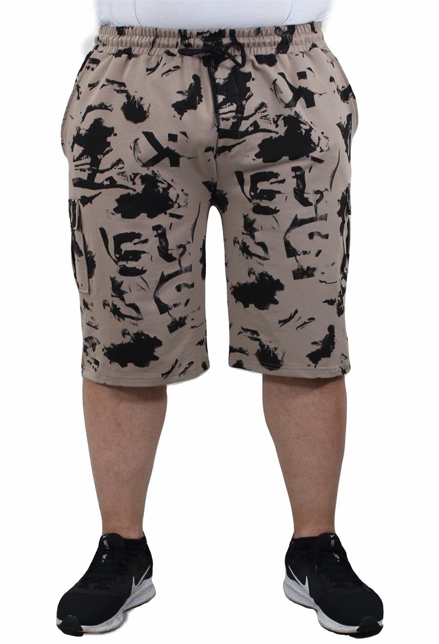 Mocgrande Büyük Beden Abstract  Likralı Erkek Penye Şort 23610 TOPRAK