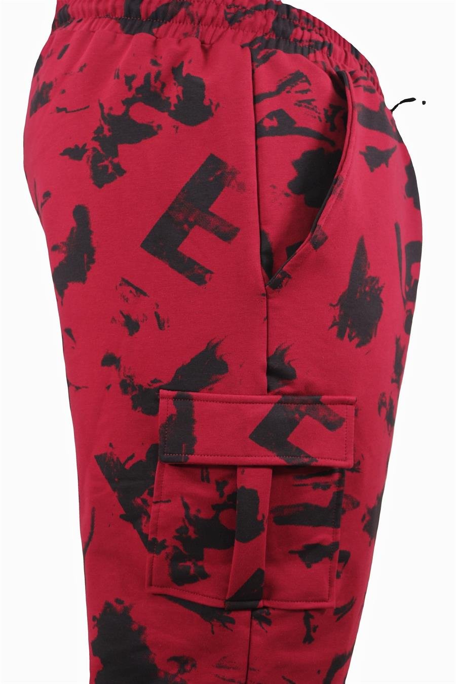 Mocgrande Büyük Beden Abstract  Likralı Erkek Penye Şort 23610 BORDO