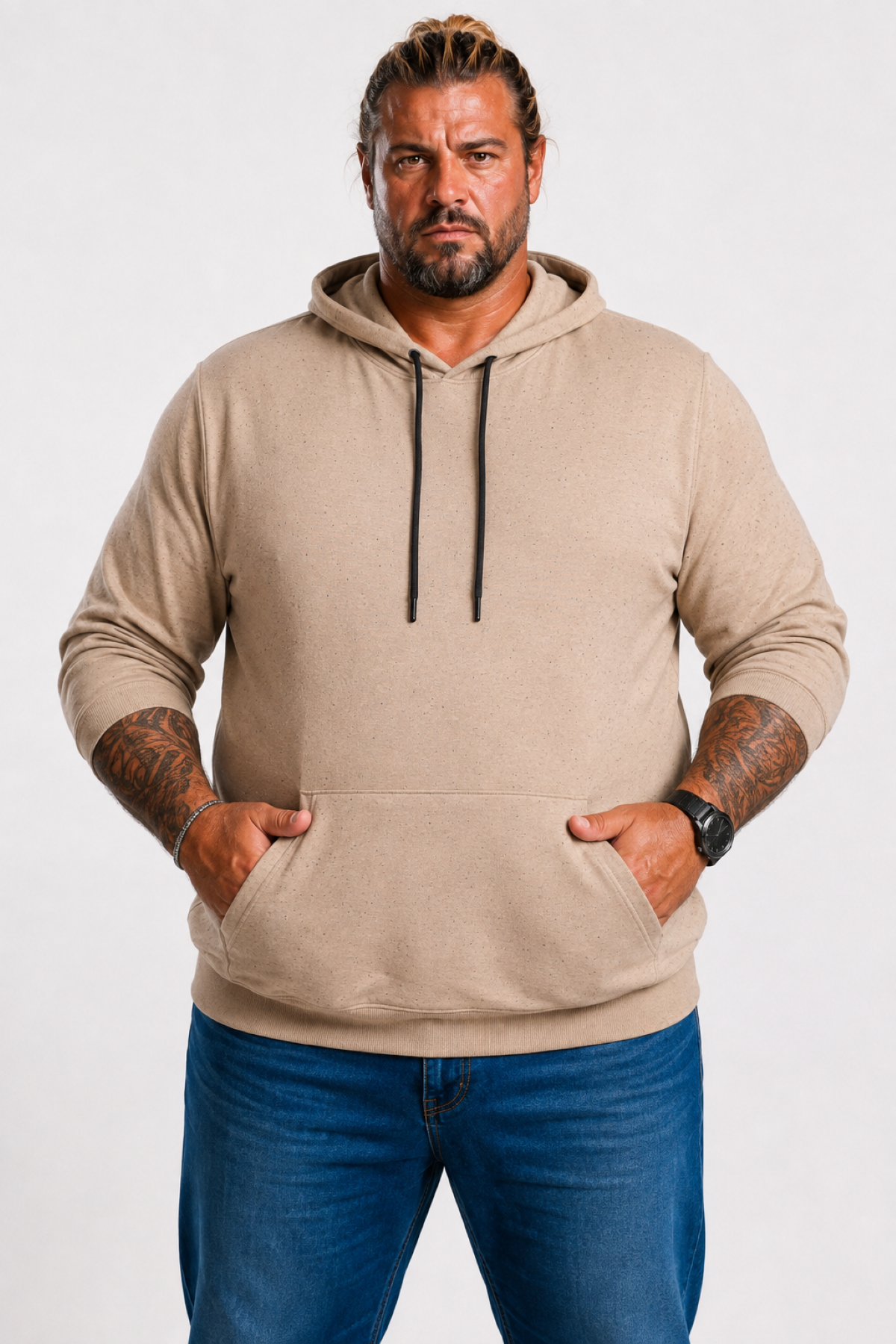 MocGrande Büyük Beden Basic Kapüşonlu Sweat 22705 BEJ
