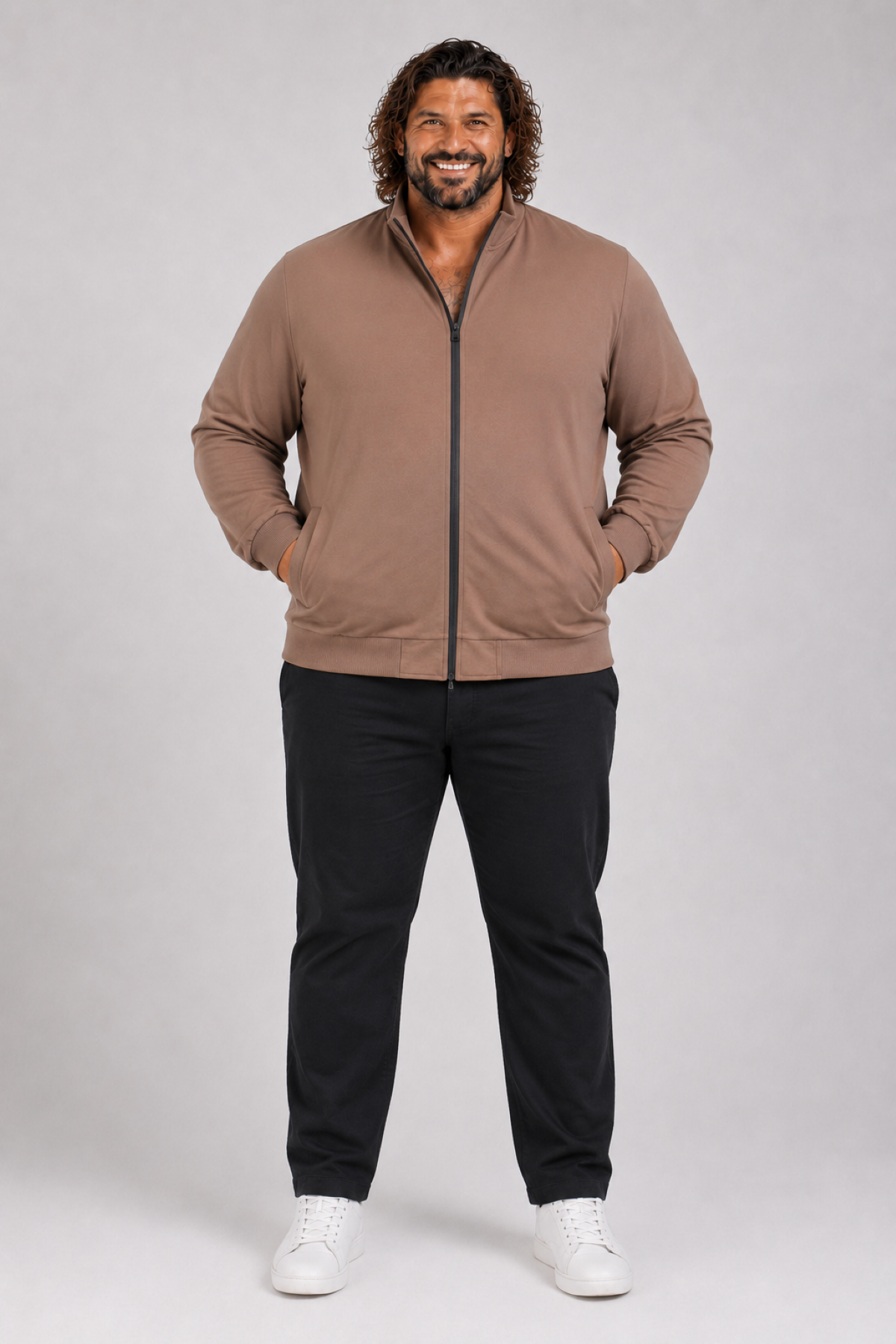 Mocgrande Büyük Beden Basic Mevsimlik Fermuarlı Sweatshirt 22750 TABA