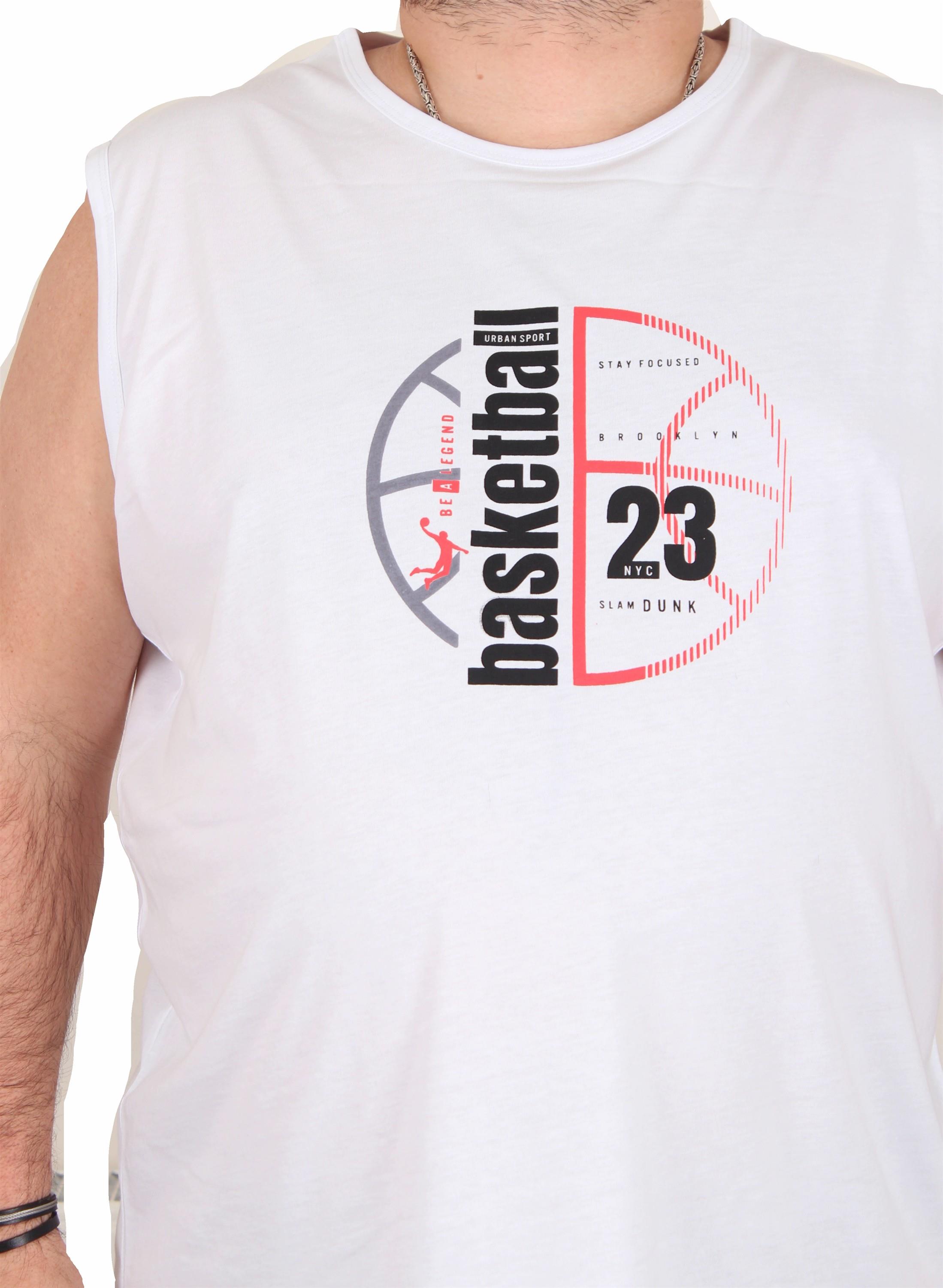 Mocgrande Büyük Beden Baskılı Kolsuz Tişört Basketball 25150 BEYAZ