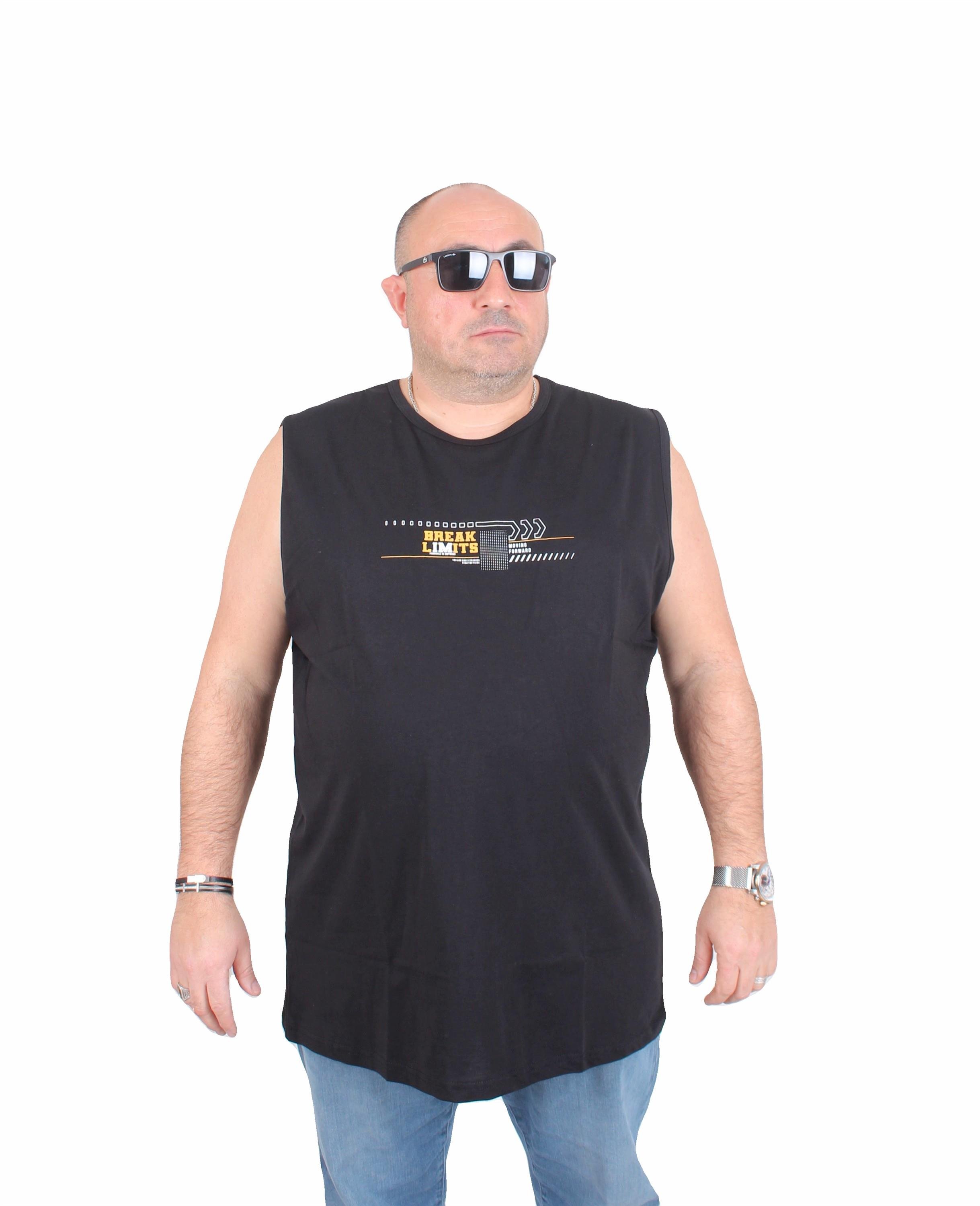 Mocgrande Büyük Beden Baskılı Kolsuz Tişört Break Limits 25153 SIYAH
