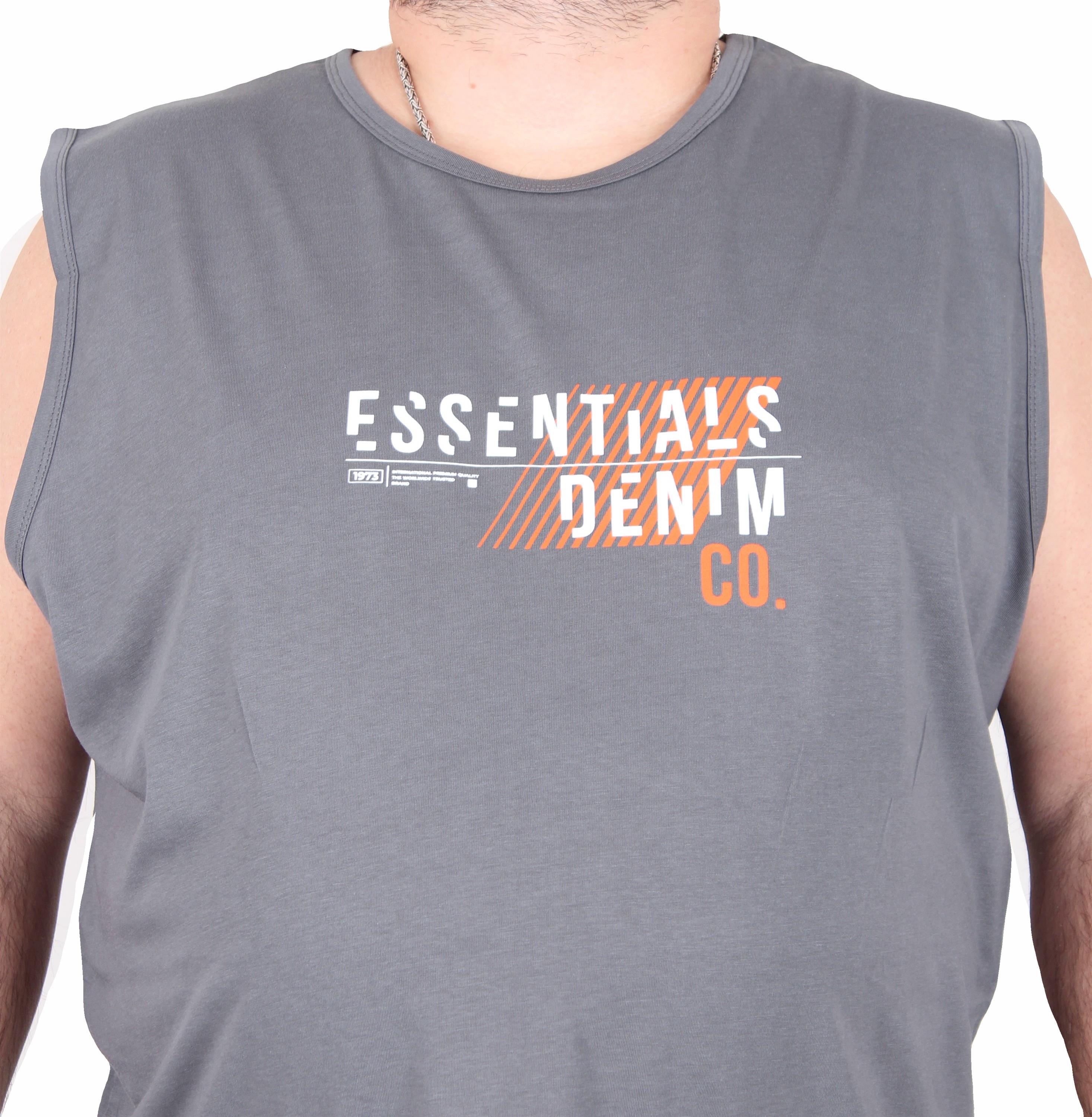 Mocgrande Büyük Beden Baskılı Kolsuz Tişört Denim 25154 FUME