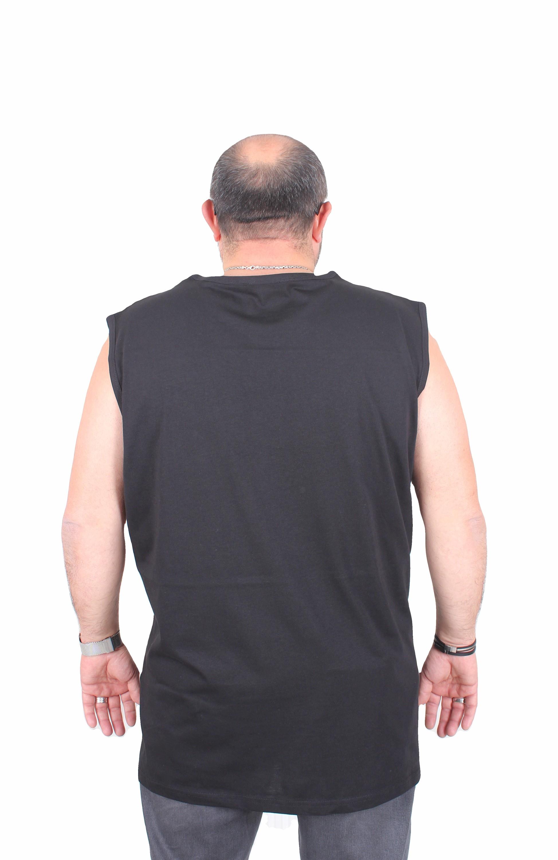 Mocgrande Büyük Beden Baskılı Kolsuz Tişört Denim 25154 SIYAH