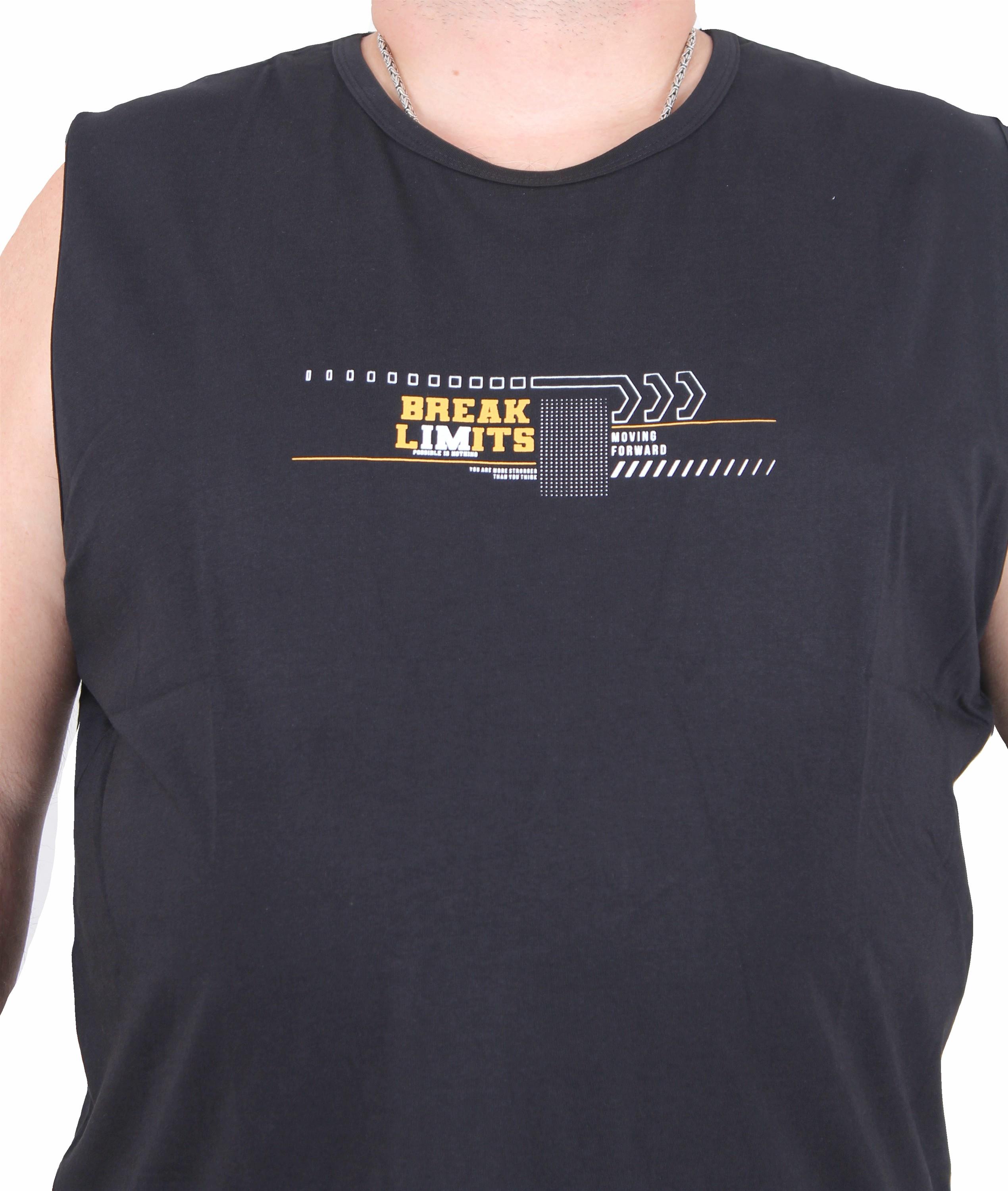 Mocgrande Büyük Beden Baskılı Kolsuz Tişört Break Limits 25153 SIYAH