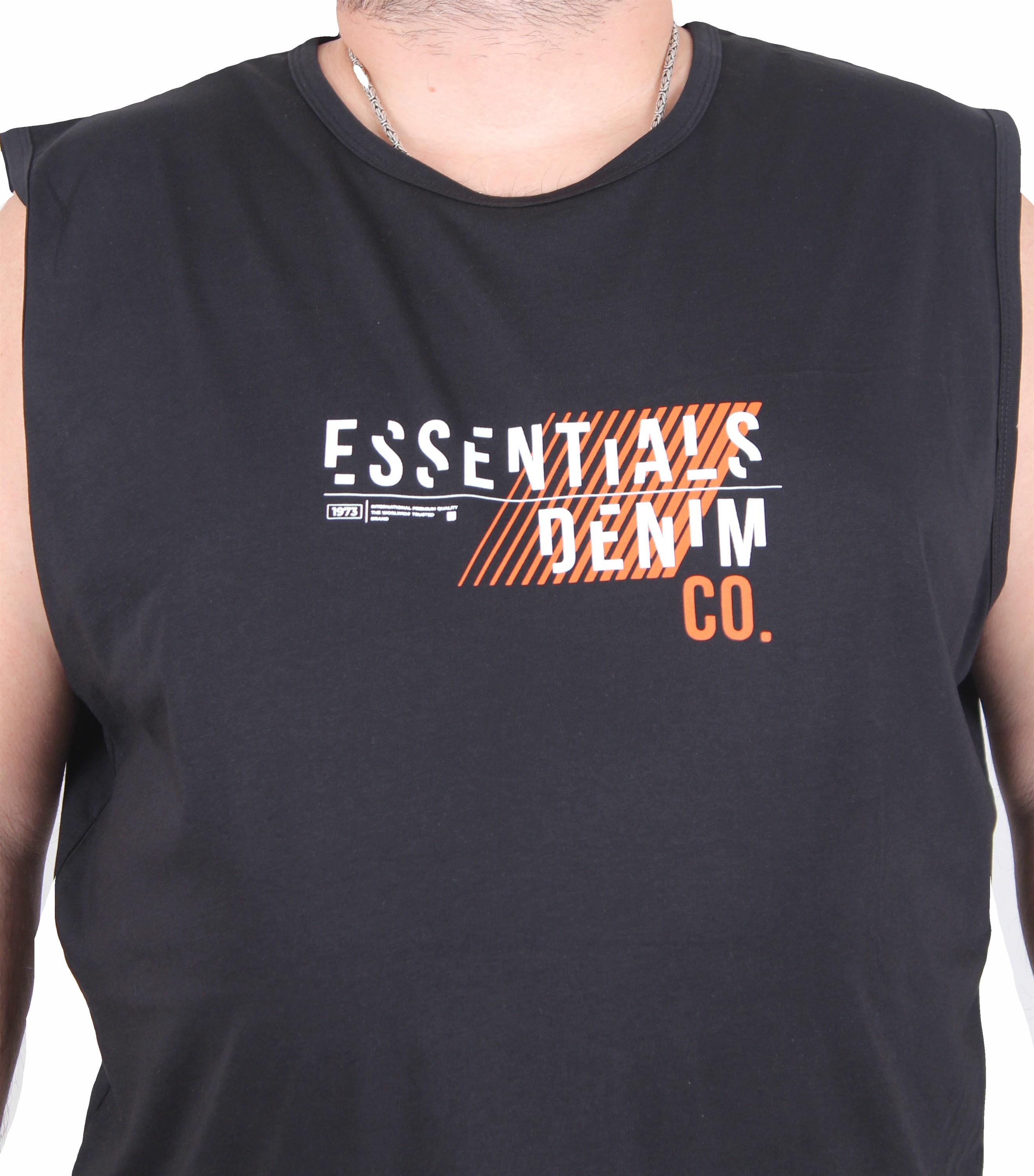 Mocgrande Büyük Beden Baskılı Kolsuz Tişört Denim 25154 SIYAH