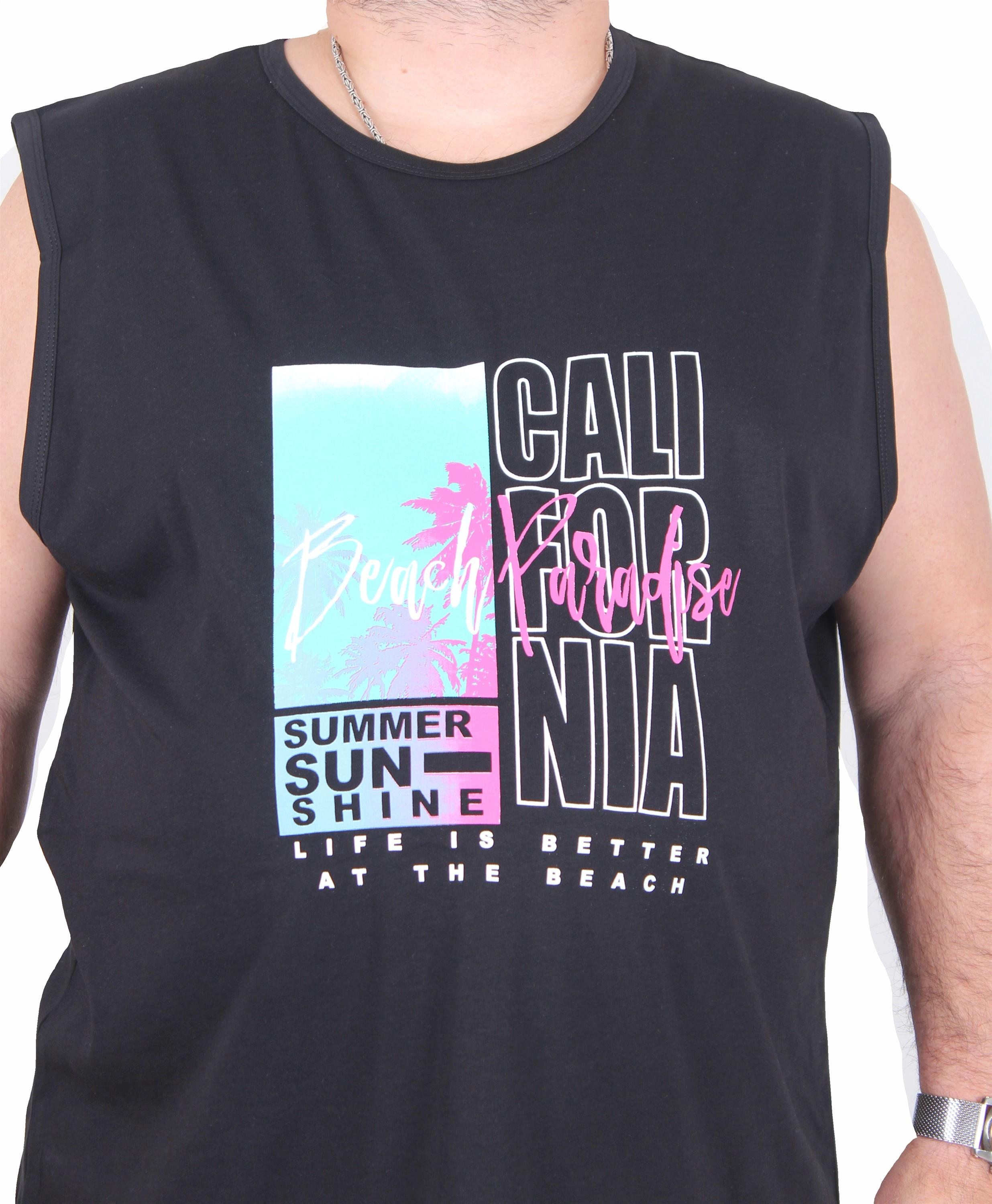 Mocgrande Büyük Beden Baskılı Kolsuz Tişört Beach Paradise 25151 SIYAH