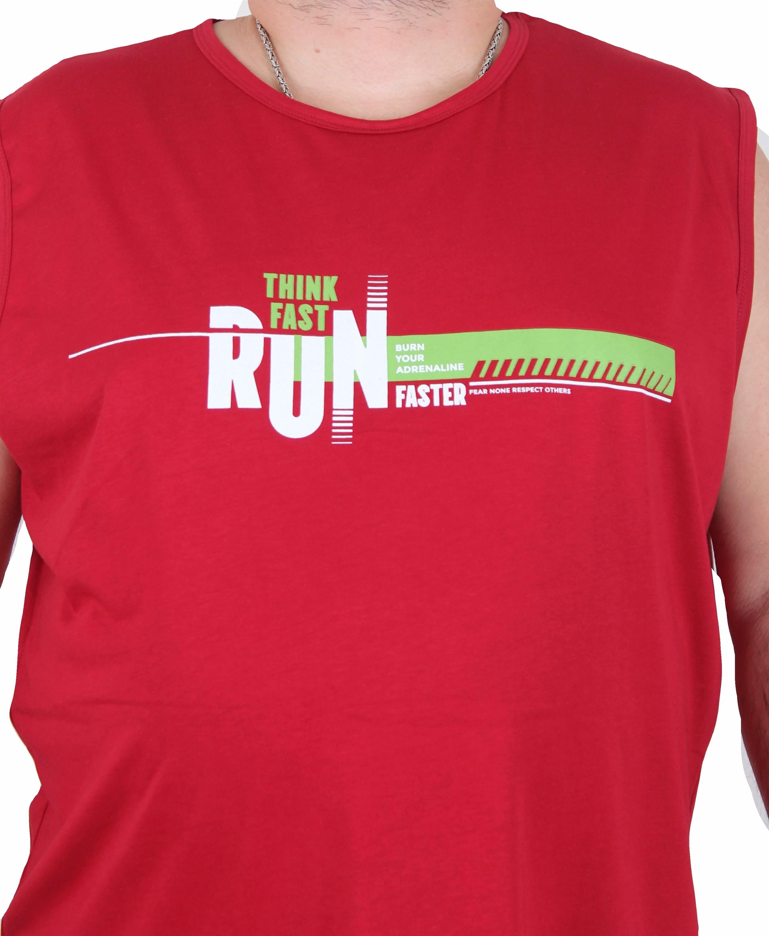 Mocgrande Büyük Beden Baskılı Kolsuz Tişört Think Fast Run 25152 BORDO