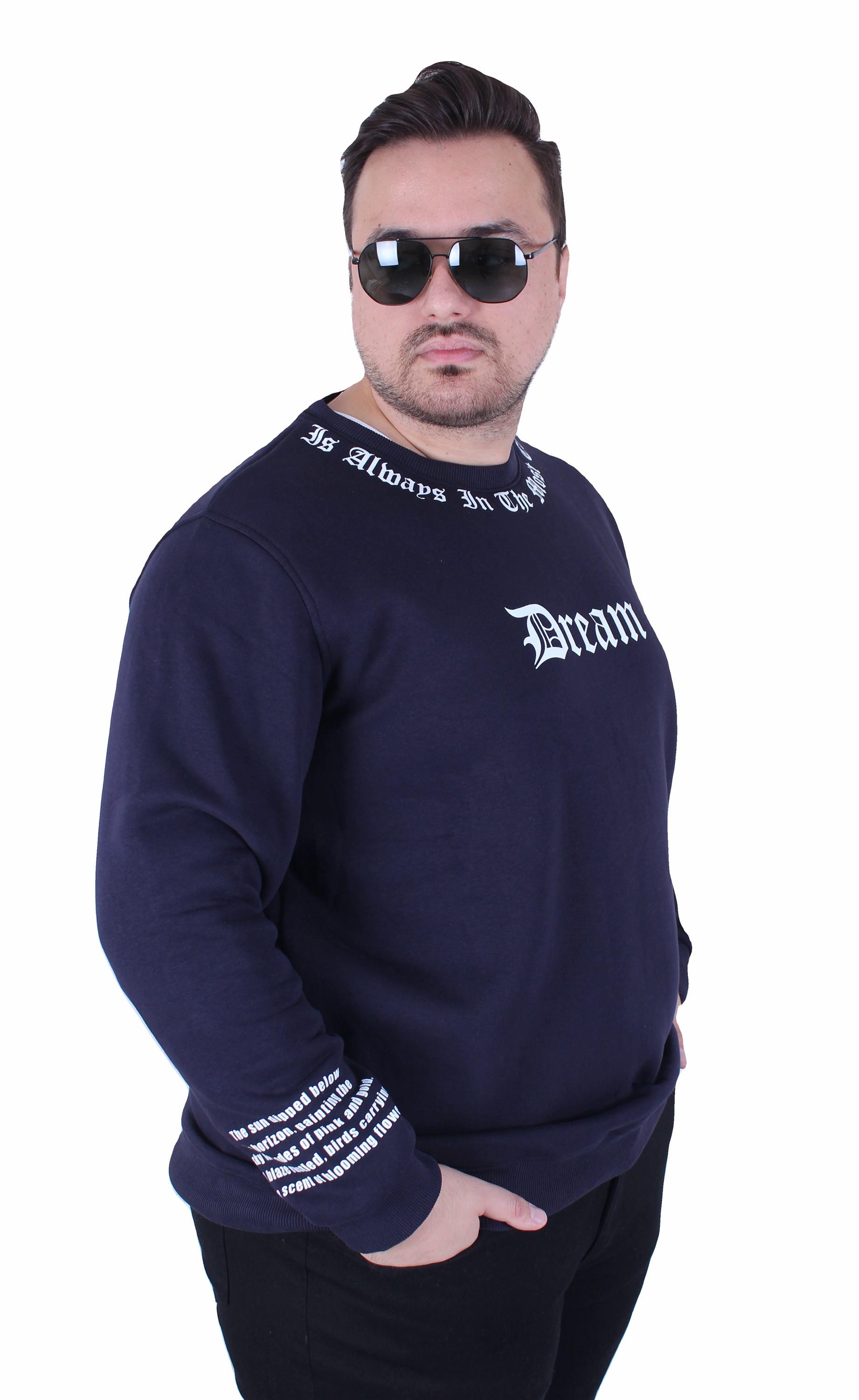 Mocgrande Büyük Beden Bisiklet Yaka 3ip Sweat Dream 25715 LACIVERT