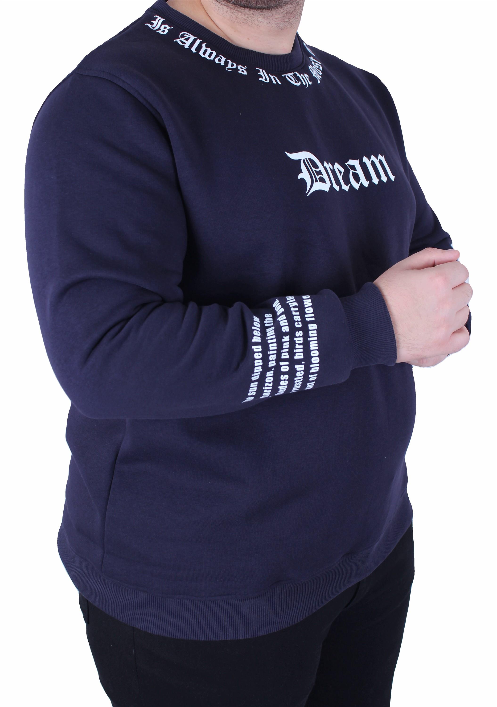 Mocgrande Büyük Beden Bisiklet Yaka 3ip Sweat Dream 25715 LACIVERT