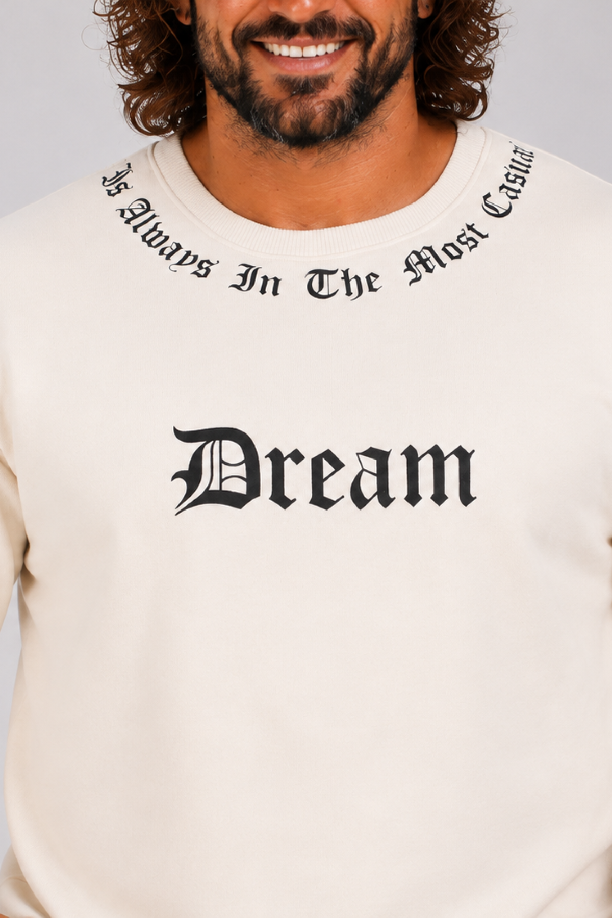 Mocgrande Büyük Beden Bisiklet Yaka 3ip Sweat Dream 25715 BEJ
