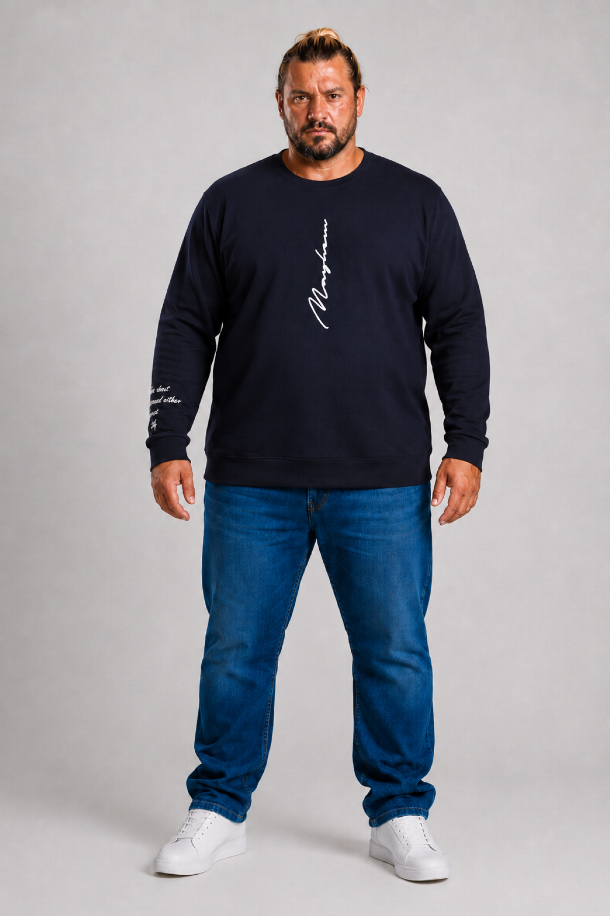 MocGrande Büyük Beden Bisiklet Yaka Sweat Double Face 25707 LACIVERT