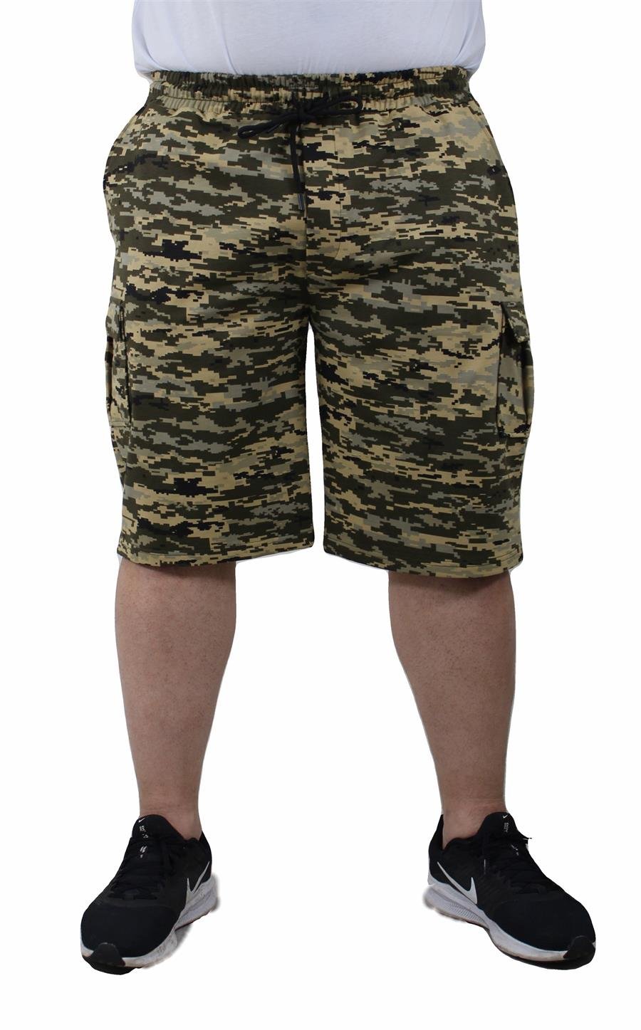 Mocgrande Büyük Beden Commando Camouflage Erkek Penye Şort 23606 Askeri Yeşil