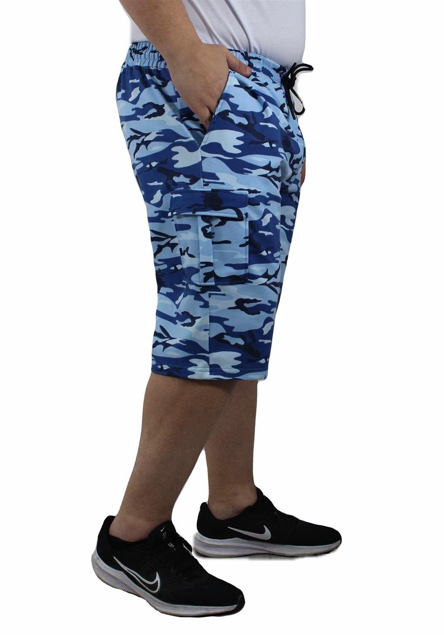 Mocgrande Büyük Beden Commando Camouflage Erkek Penye Şort 23606 Marin