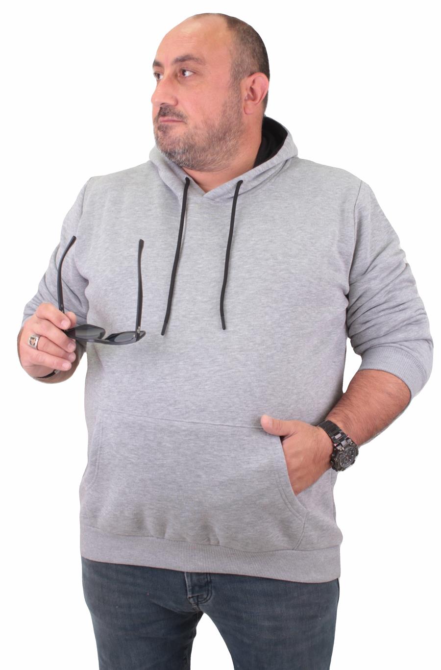 MocGrande Büyük Beden Erkek Basic Sweat Kapüşonlu 11700 GRI MELANJ