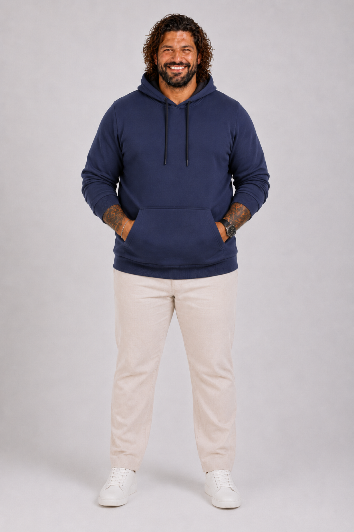 MocGrande Büyük Beden Erkek Basic Sweat Kapüşonlu 11700 INDIGO