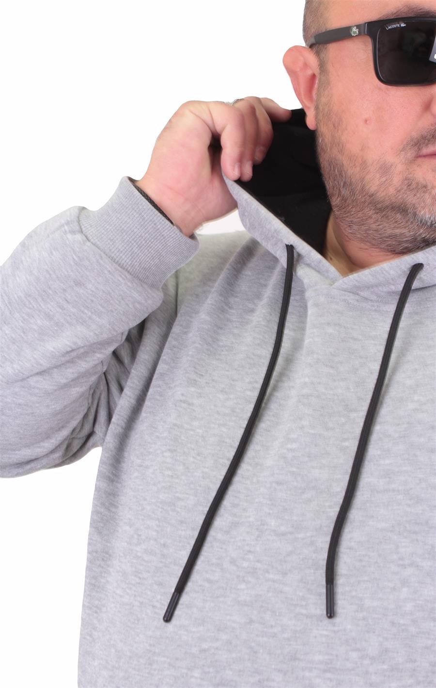 MocGrande Büyük Beden Erkek Basic Sweat Kapüşonlu 11700 GRI MELANJ