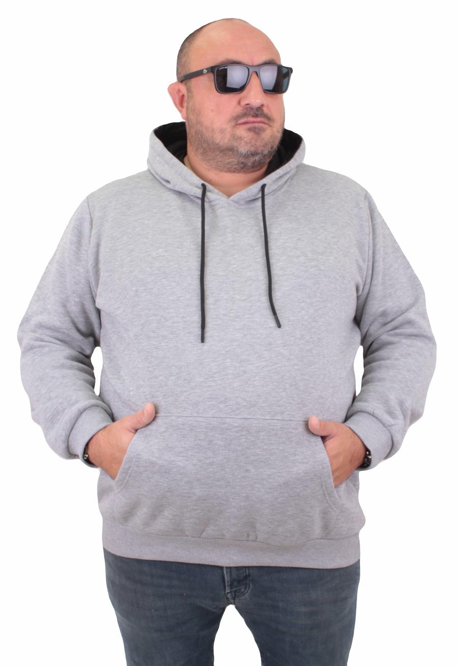 MocGrande Büyük Beden Erkek Basic Sweat Kapüşonlu 11700 GRI MELANJ