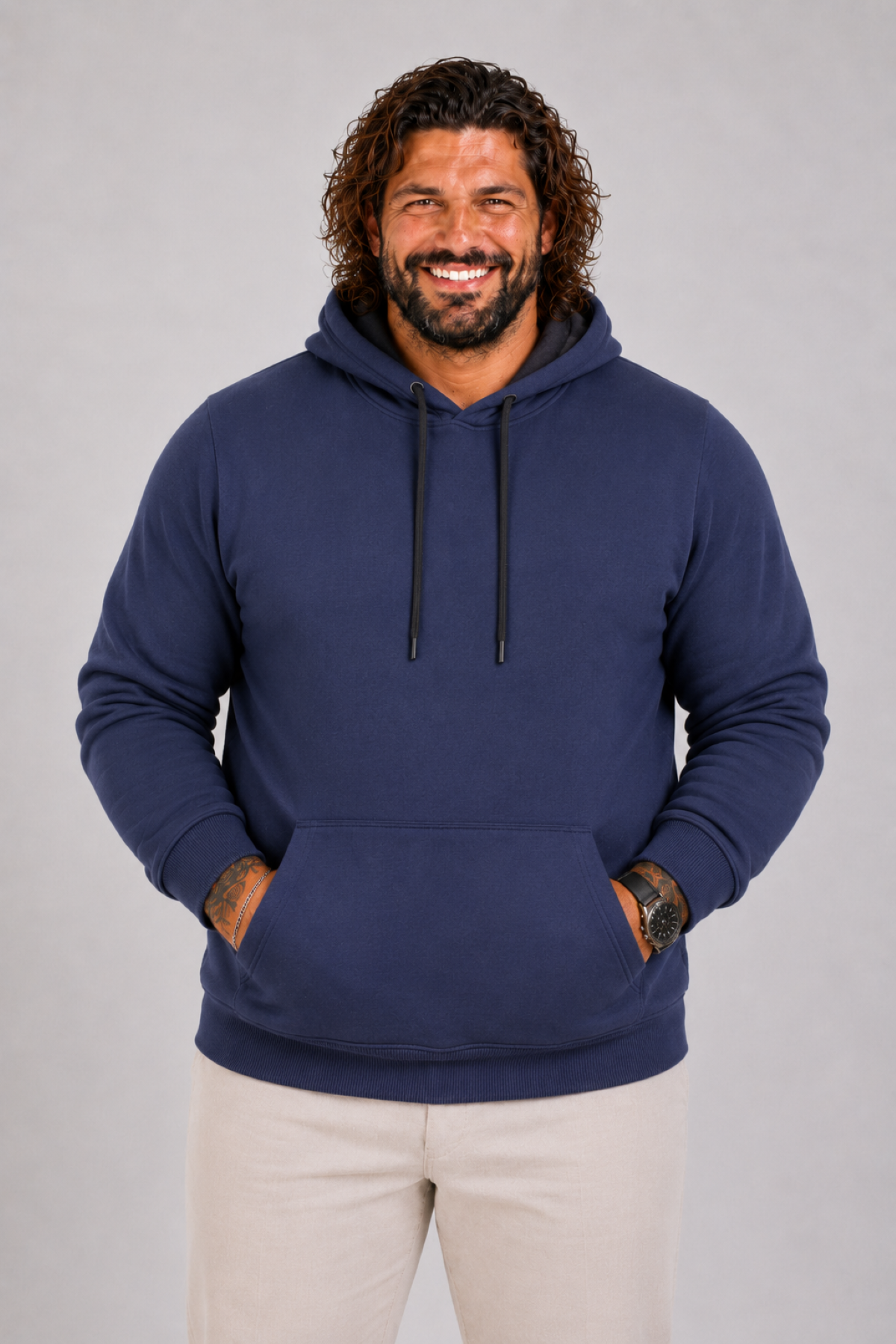 MocGrande Büyük Beden Erkek Basic Sweat Kapüşonlu 11700 INDIGO