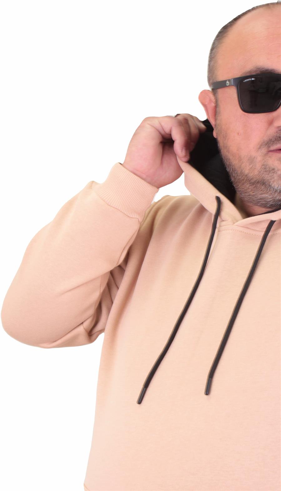 MocGrande Büyük Beden Erkek Basic Sweat Kapüşonlu 11700 BEJ