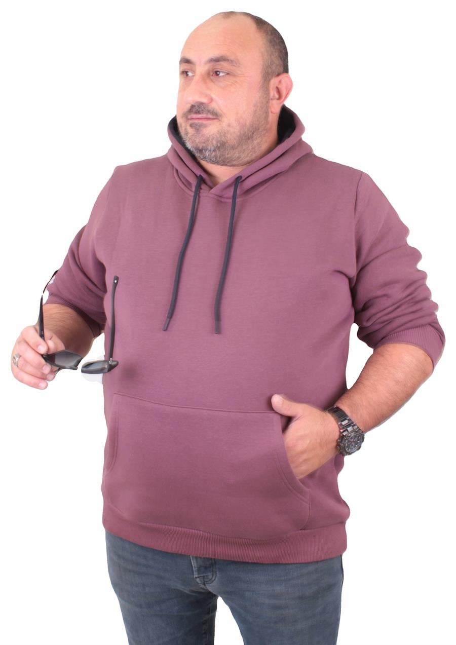 MocGrande Büyük Beden Erkek Basic Sweat Kapüşonlu 11700 Eflatun