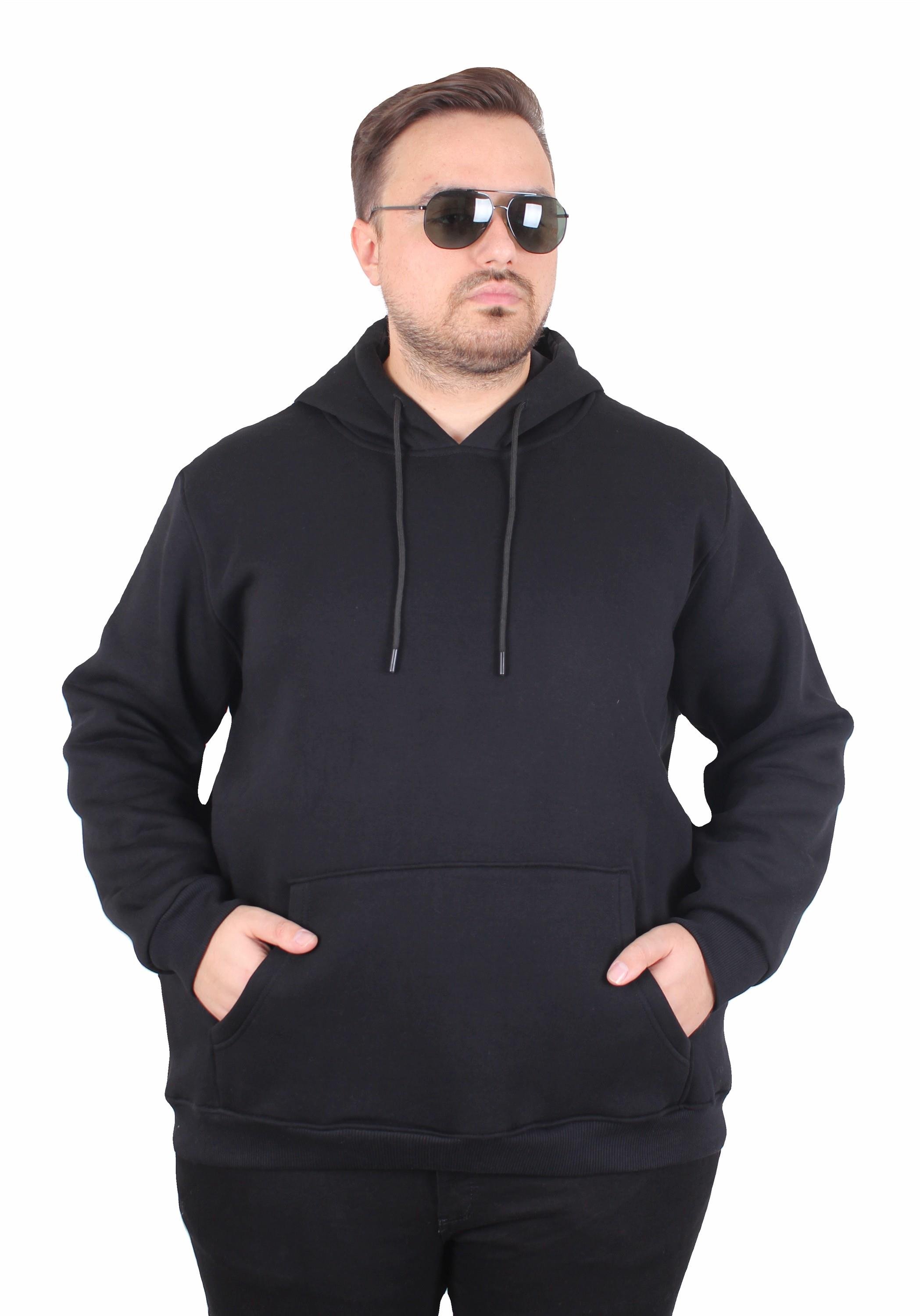 MocGrande Büyük Beden Erkek Basic Sweat Kapüşonlu 11700 SIYAH