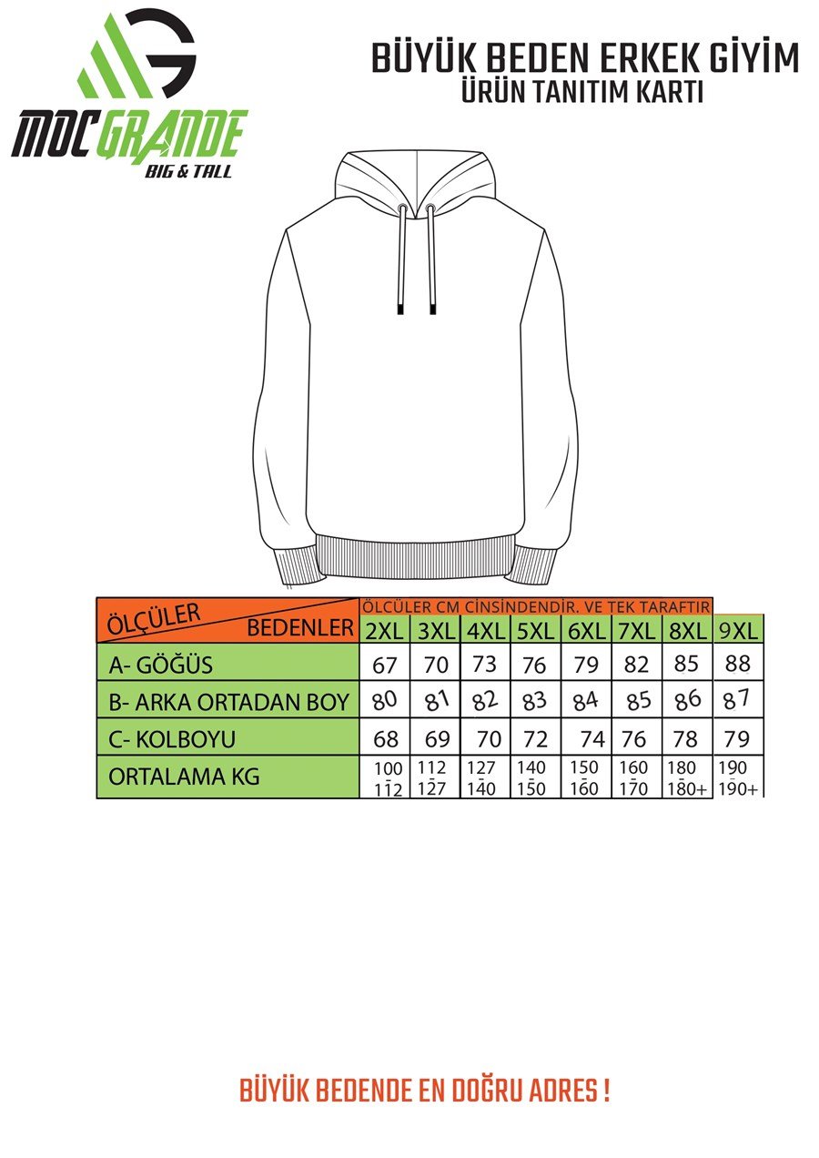 MocGrande Büyük Beden Erkek Basic Sweat Kapüşonlu 11700