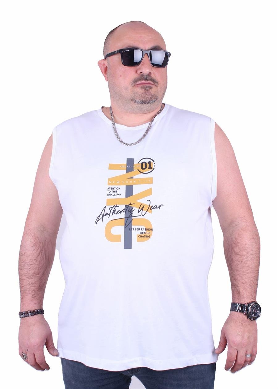 Mocgrande Büyük Beden Erkek Baskılı Kolsuz Tişört Nyc 23140 BEYAZ