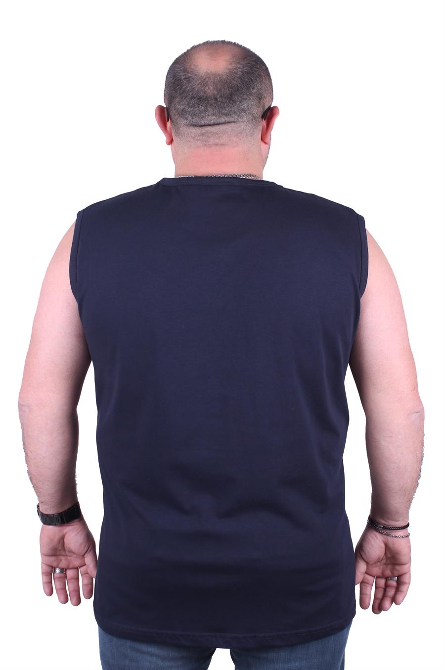 Mocgrande Büyük Beden Erkek Baskılı Kolsuz Tişört Good Vibes 23141 LACIVERT