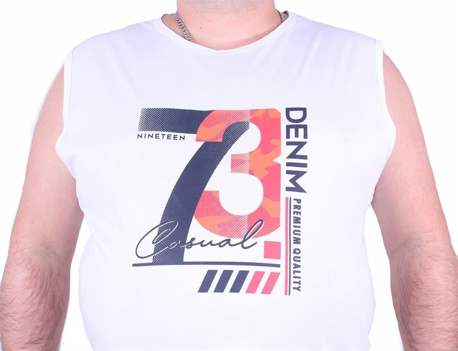 Mocgrande Büyük Beden Erkek Baskılı Kolsuz Tişört Casual 23142 BEYAZ