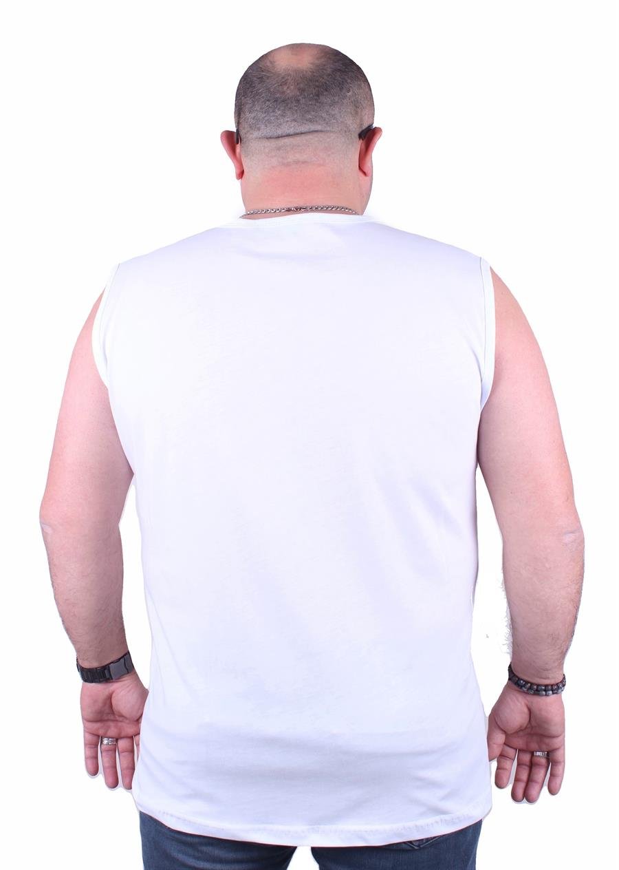 Mocgrande Büyük Beden Erkek Baskılı Kolsuz Tişört Casual 23142 BEYAZ
