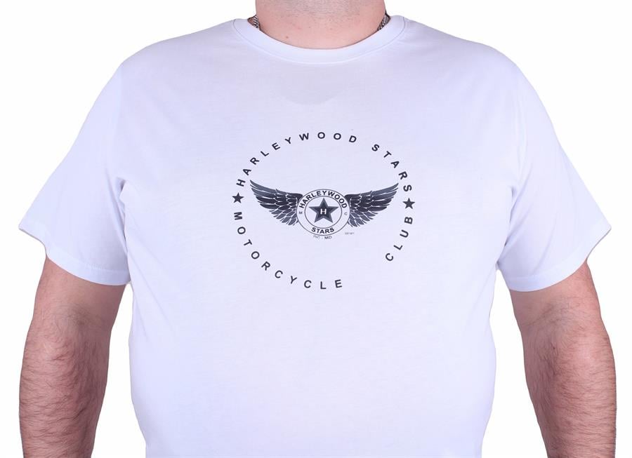 Mocgrande Büyük Beden Erkek Baskılı Tişört Harley Wood 23130 BEYAZ