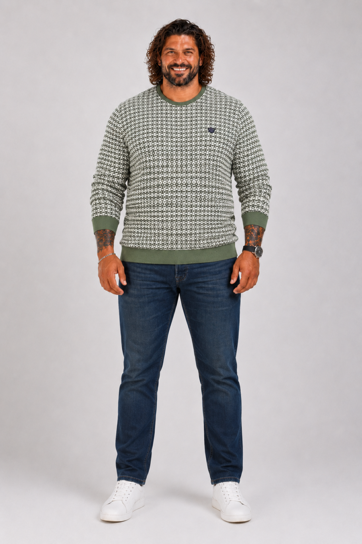 MocGrande Büyük Beden Erkek Bisiklet Yaka Sweatshirt 22715 HAKI