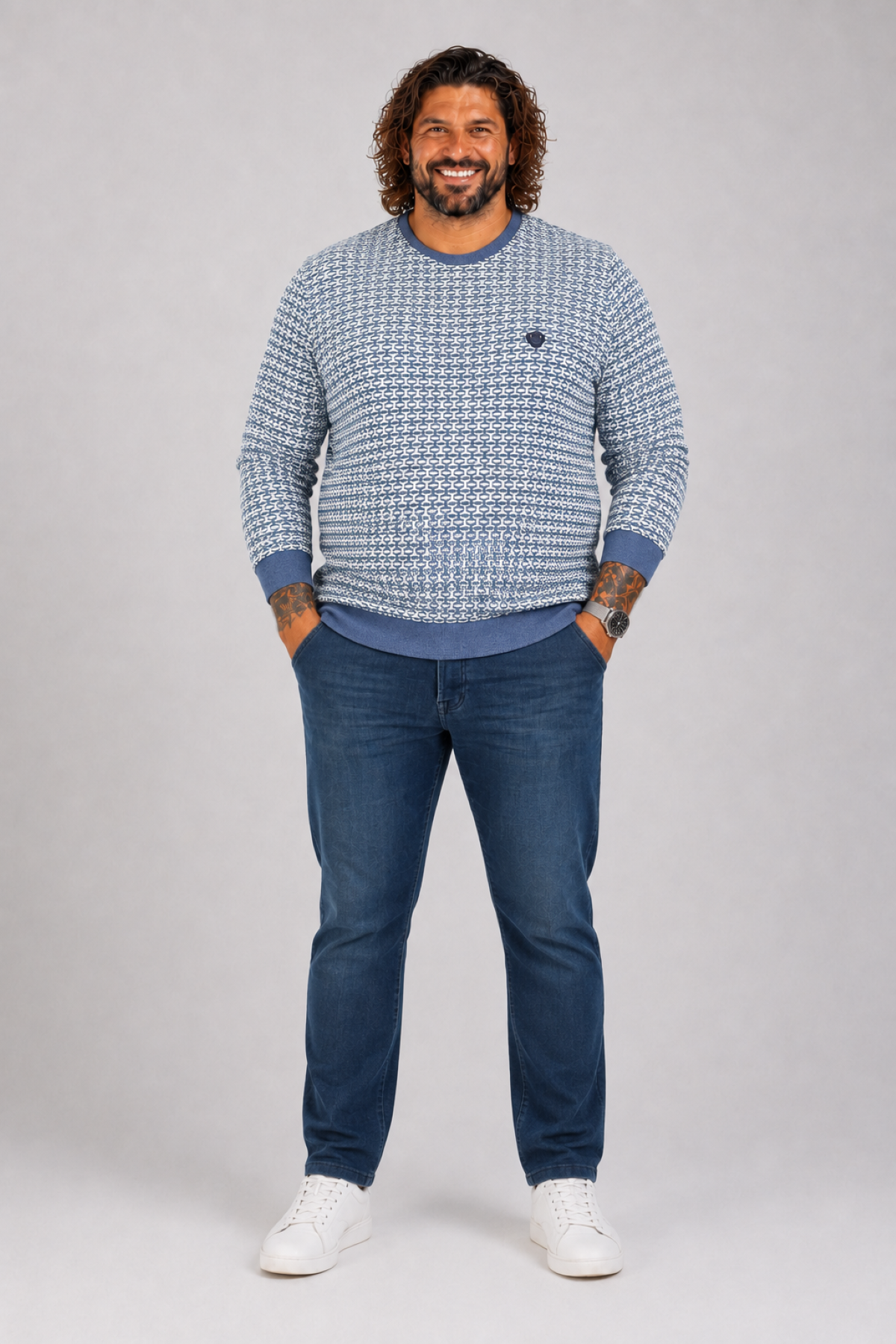 MocGrande Büyük Beden Erkek Bisiklet Yaka Sweatshirt 22715 INDIGO