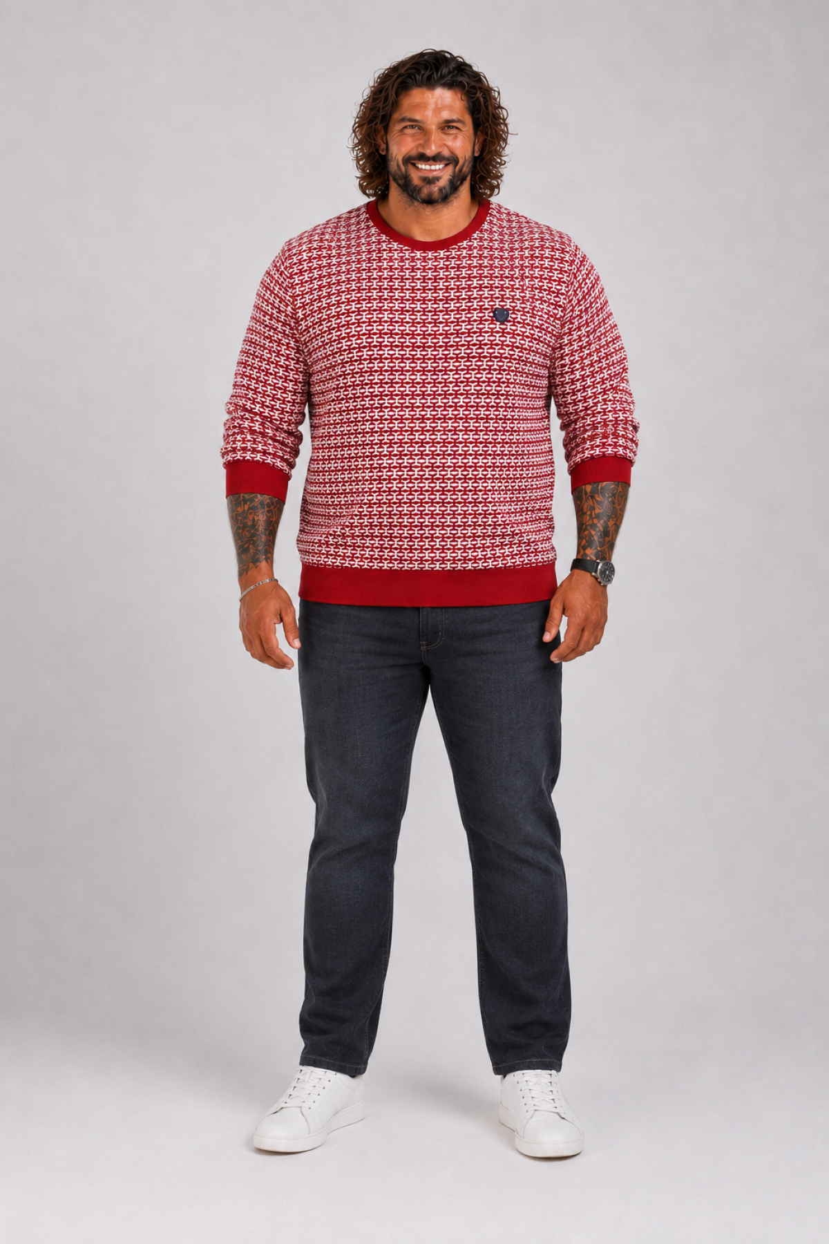 MocGrande Büyük Beden Erkek Bisiklet Yaka Sweatshirt 22715 BORDO