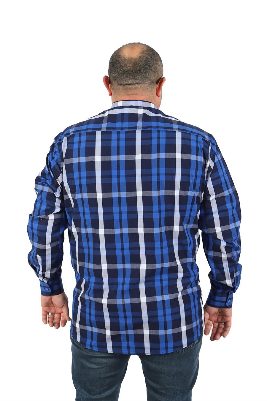 Mocgrande Büyük Beden Erkek Cepli Gömlek Colourful Square 23364 LACIVERT