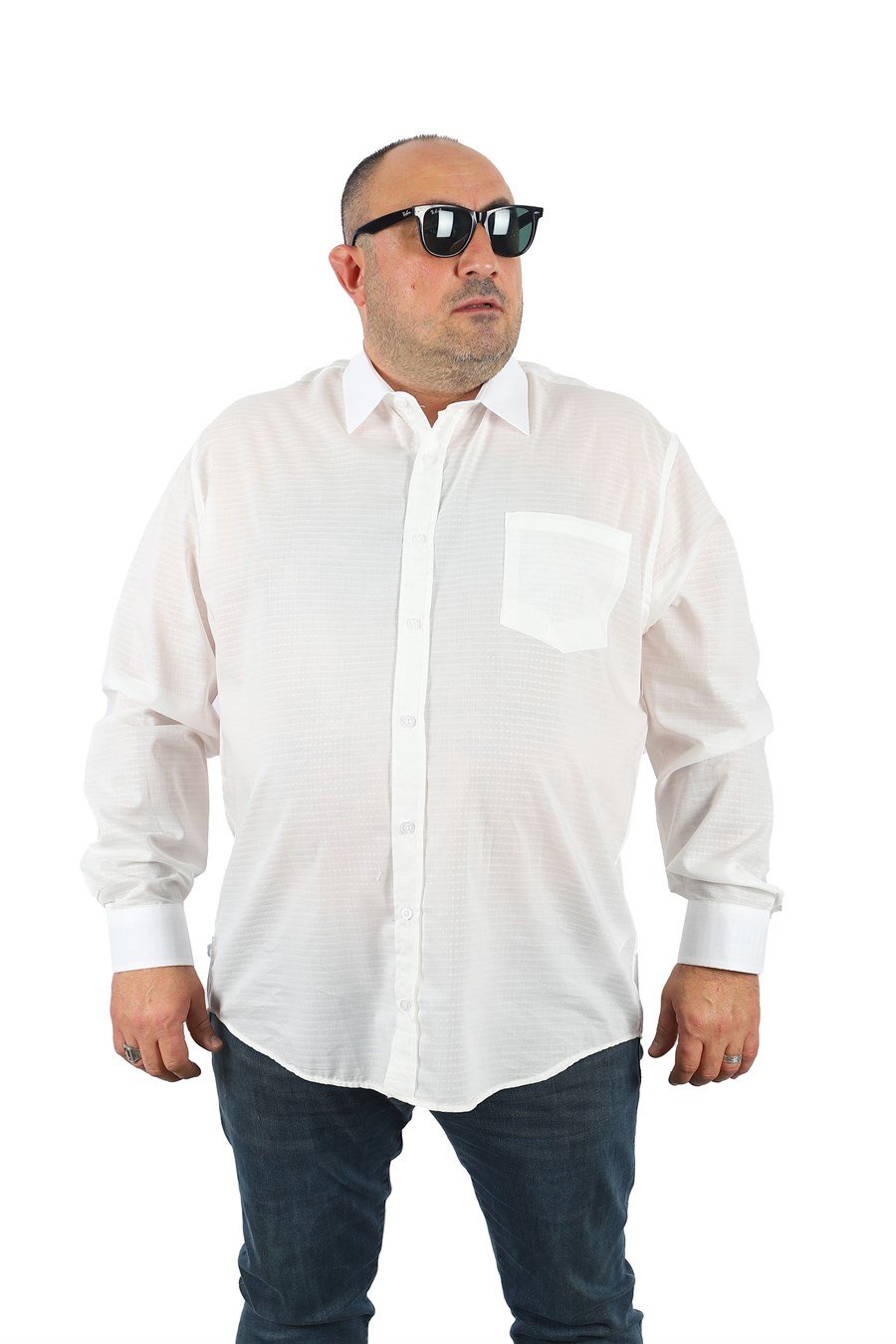 Mocgrande Büyük Beden Erkek Cepli Gömlek Cuadrado 23352 BEYAZ