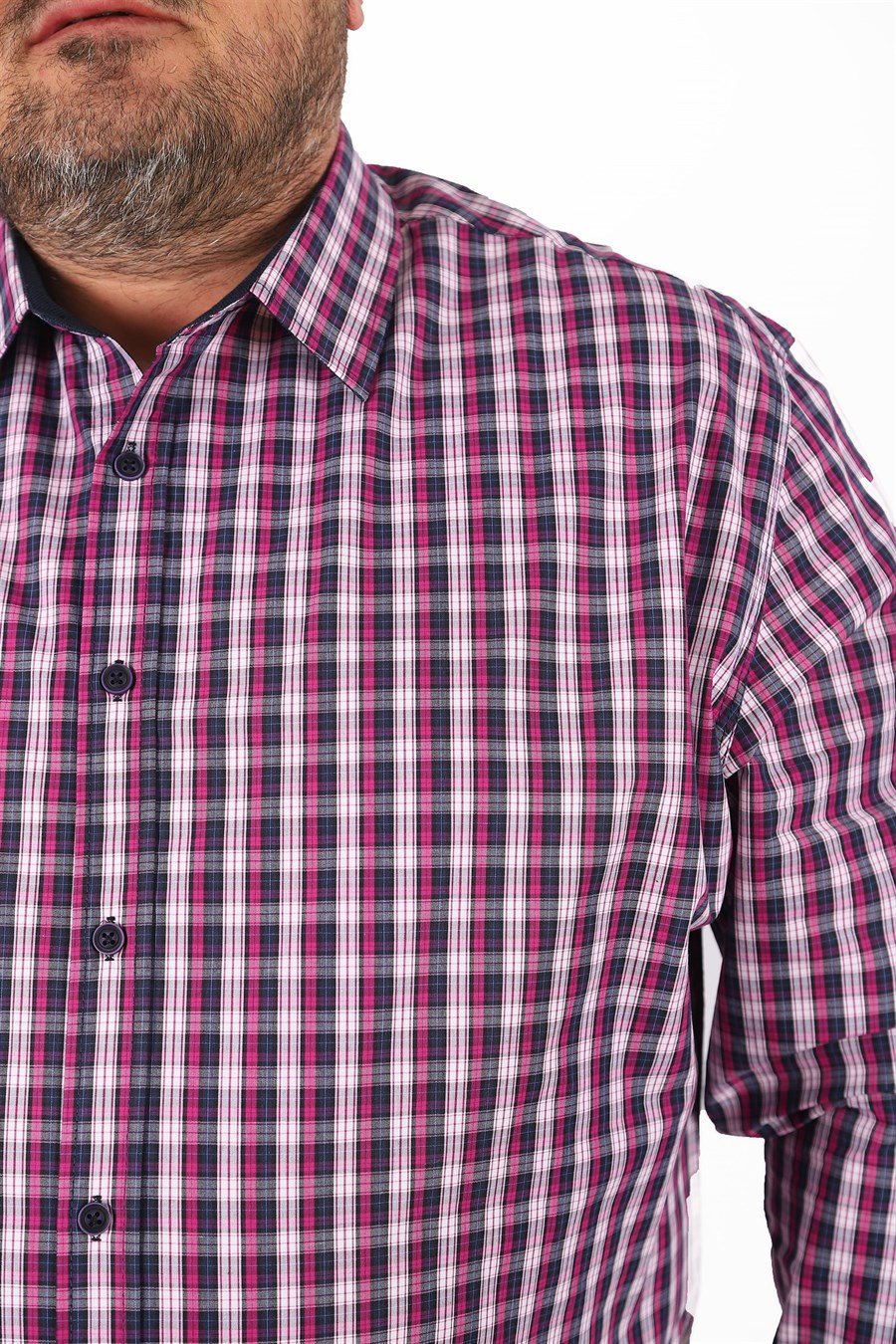 Mocgrande Büyük Beden Erkek Ekoseli Gömlek 23357 BEYAZ