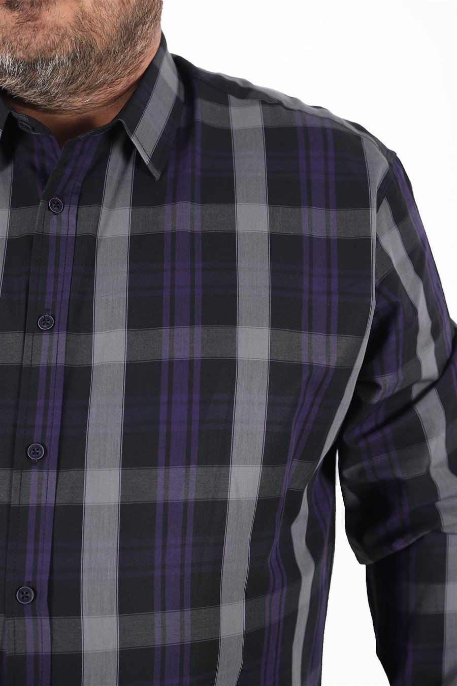 Mocgrande Büyük Beden Erkek Ekoseli Gömlek 23359 SIYAH