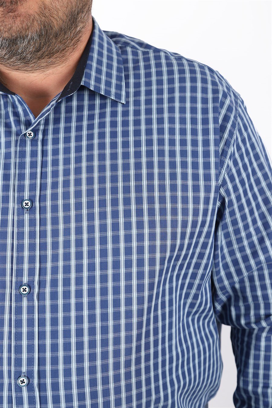 Mocgrande Büyük Beden Erkek Ekoseli Gömlek 23357 LACIVERT