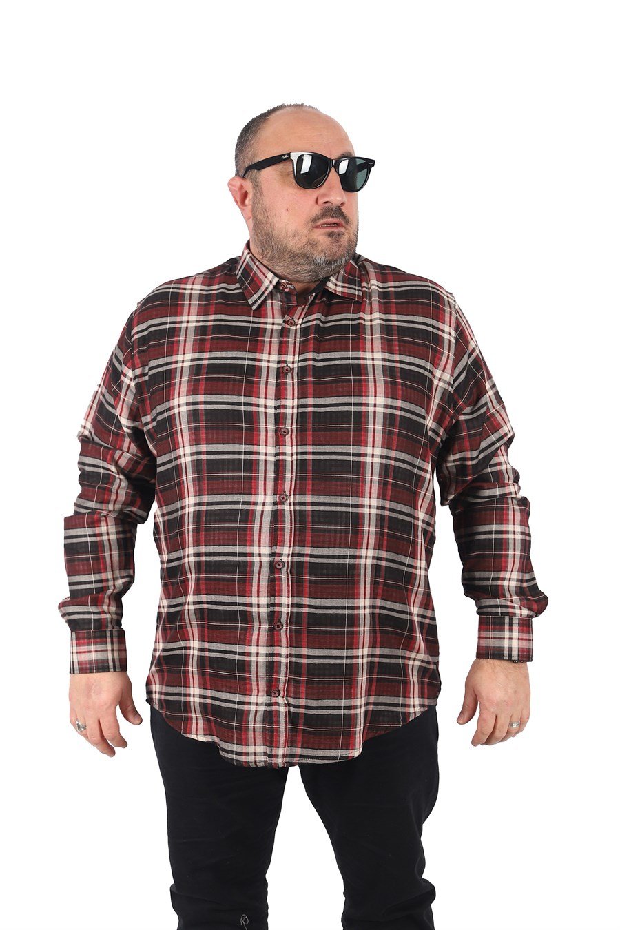 Mocgrande Büyük Beden Erkek Ekoseli Gömlek 23356 SIYAH