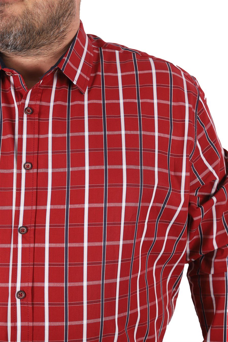 Mocgrande Büyük Beden Erkek Ekoseli Gömlek 23358 KIRMIZI
