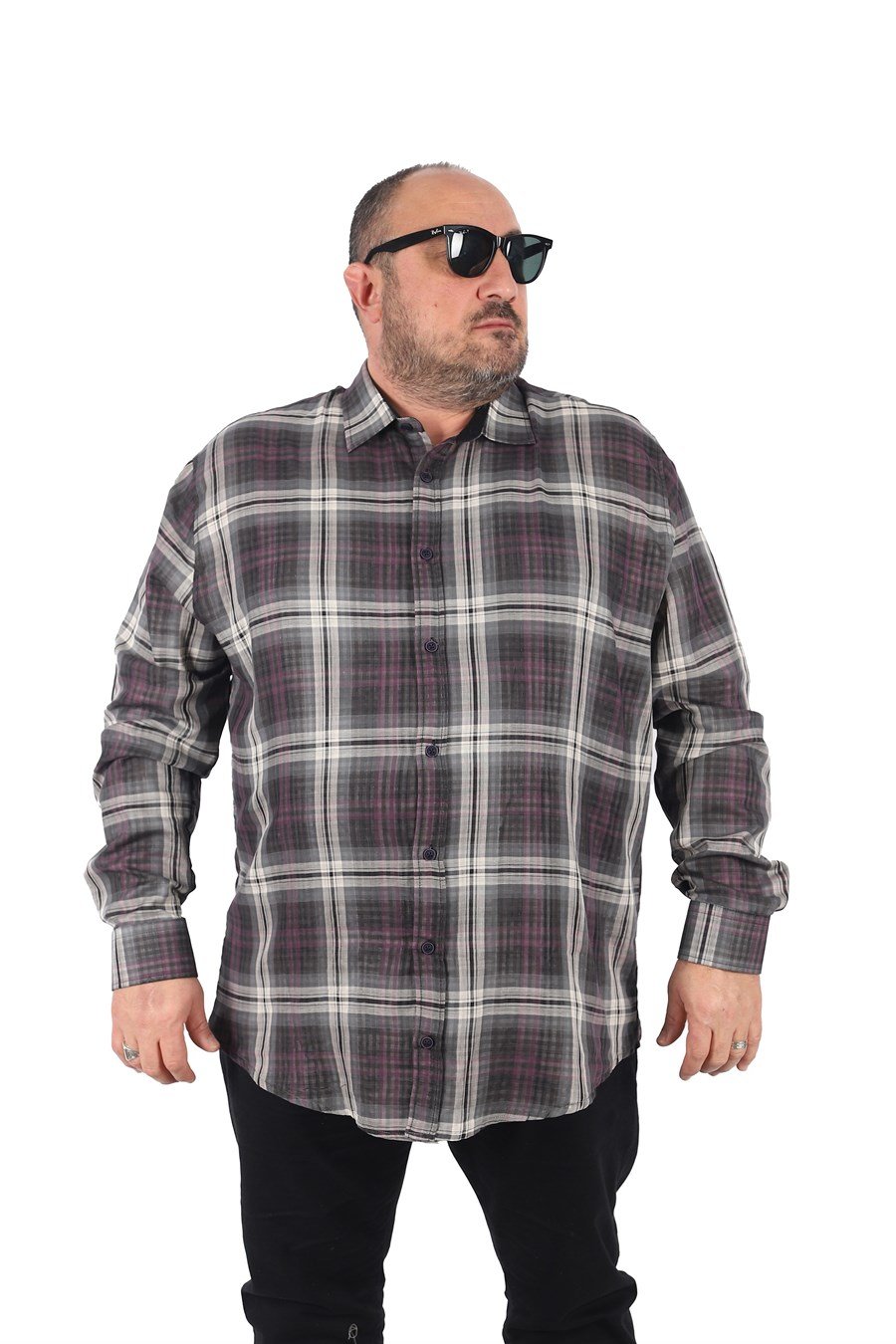 Mocgrande Büyük Beden Erkek Ekoseli Gömlek 23356 ANTRASIT