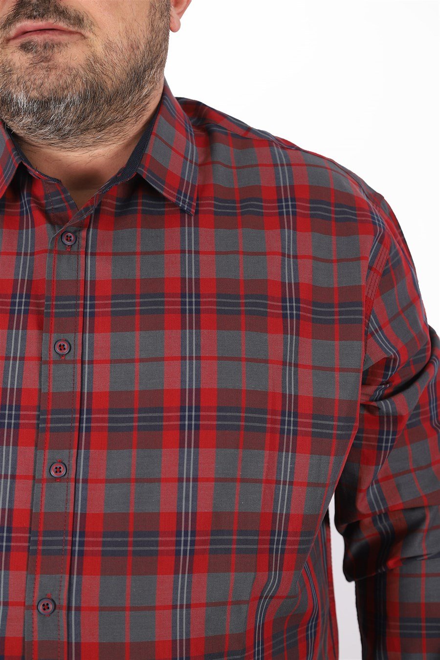 Mocgrande Büyük Beden Erkek Ekoseli Gömlek 23359 KIRMIZI