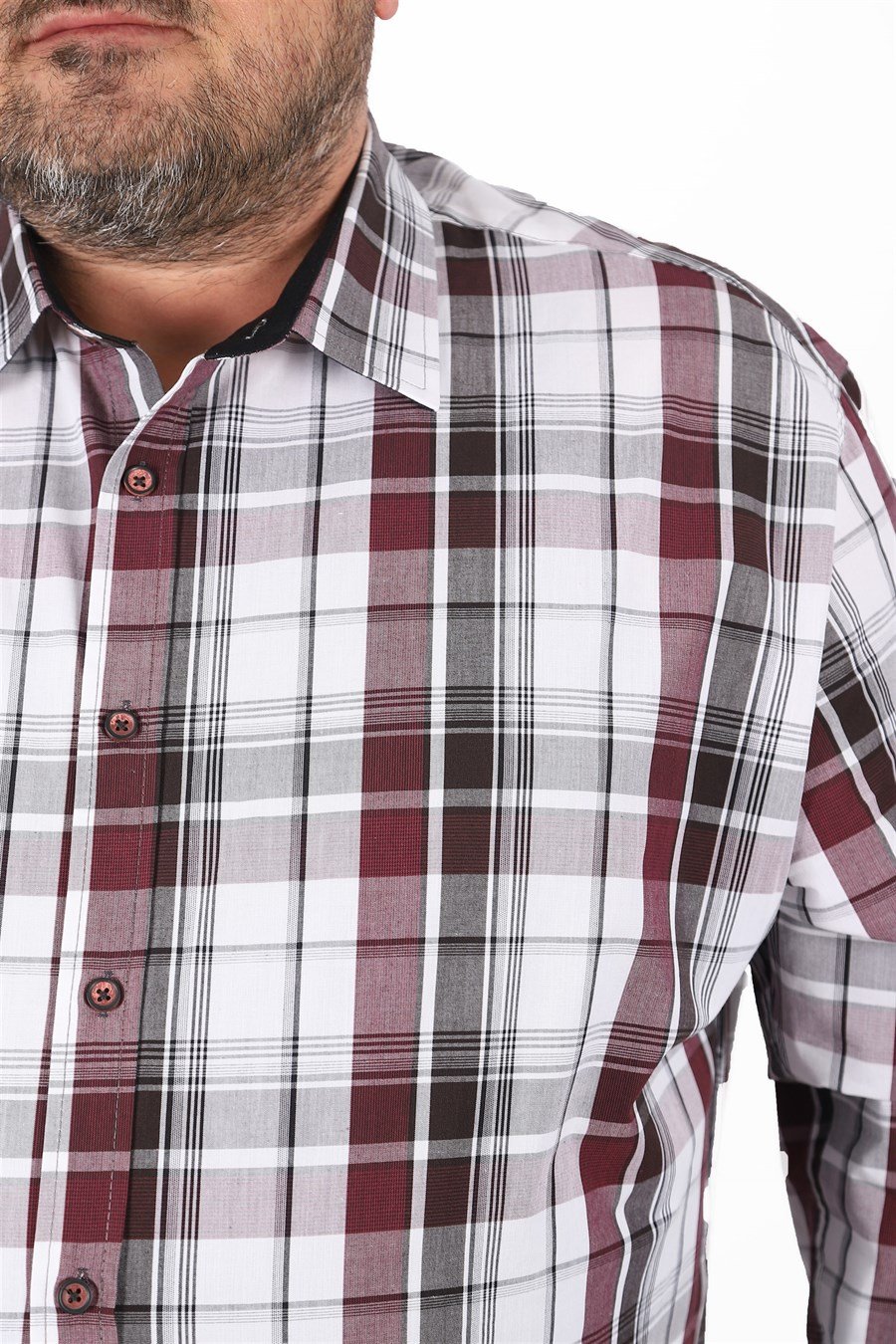 Mocgrande Büyük Beden Erkek Ekoseli Gömlek 23359 BEYAZ