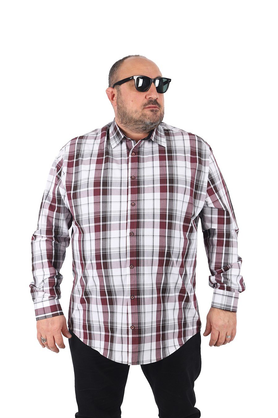 Mocgrande Büyük Beden Erkek Ekoseli Gömlek 23359 BEYAZ