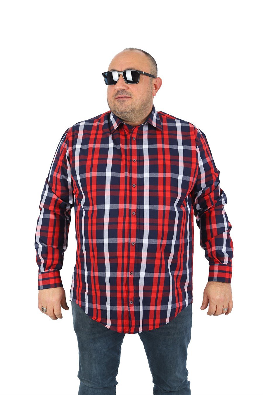 Mocgrande Büyük Beden Erkek Gömlek Colourful Square 23365 BORDO
