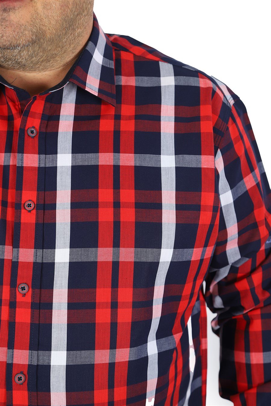 Mocgrande Büyük Beden Erkek Gömlek Colourful Square 23365 BORDO